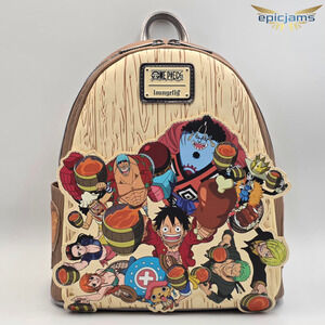 Loungefly One Piece Group Portrait Wood Grain Mini Backpack New